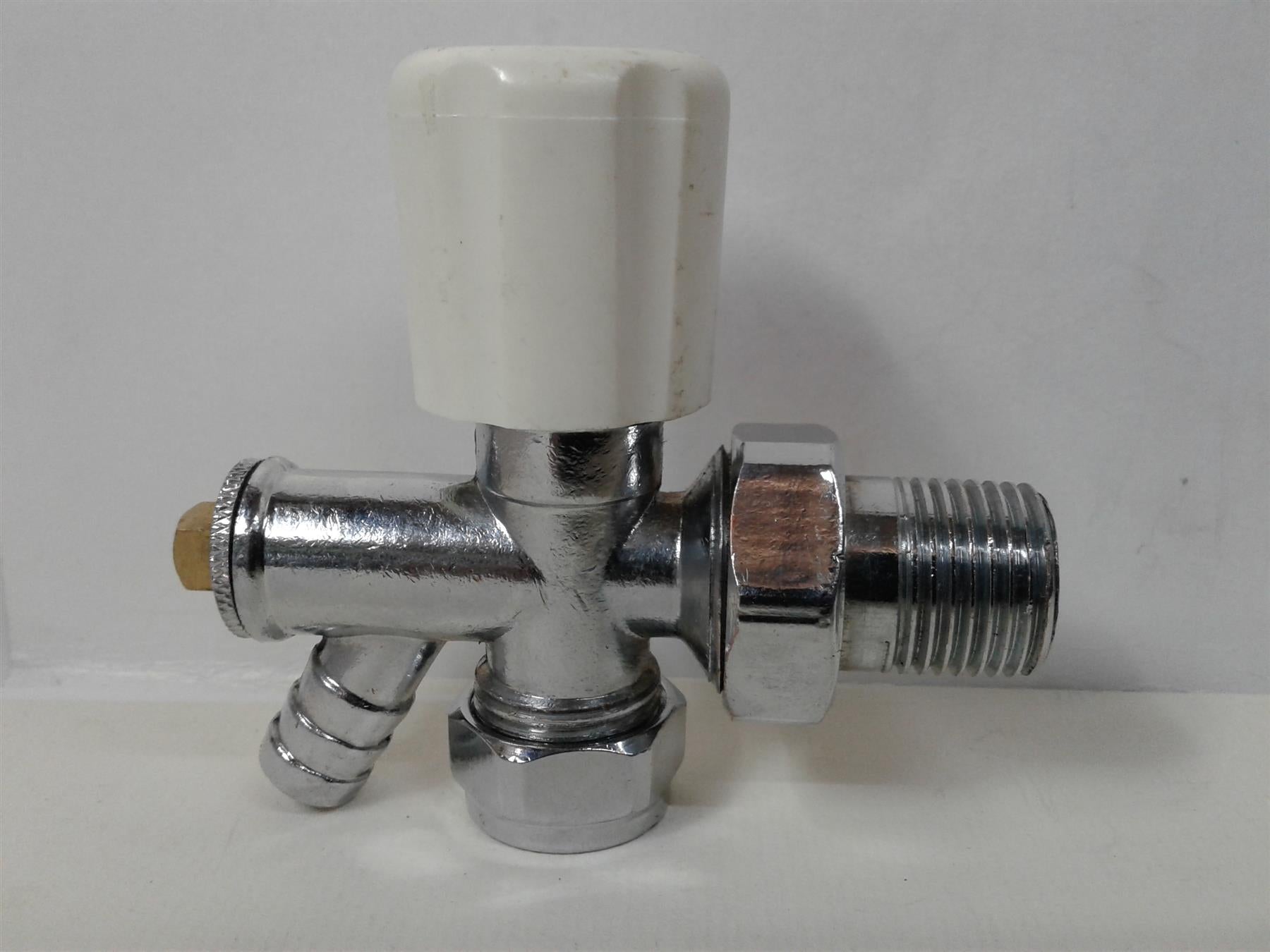 New Chrome 15mm Angled Radiator Valve Drain-Off Outlet 1/2" Lockshield