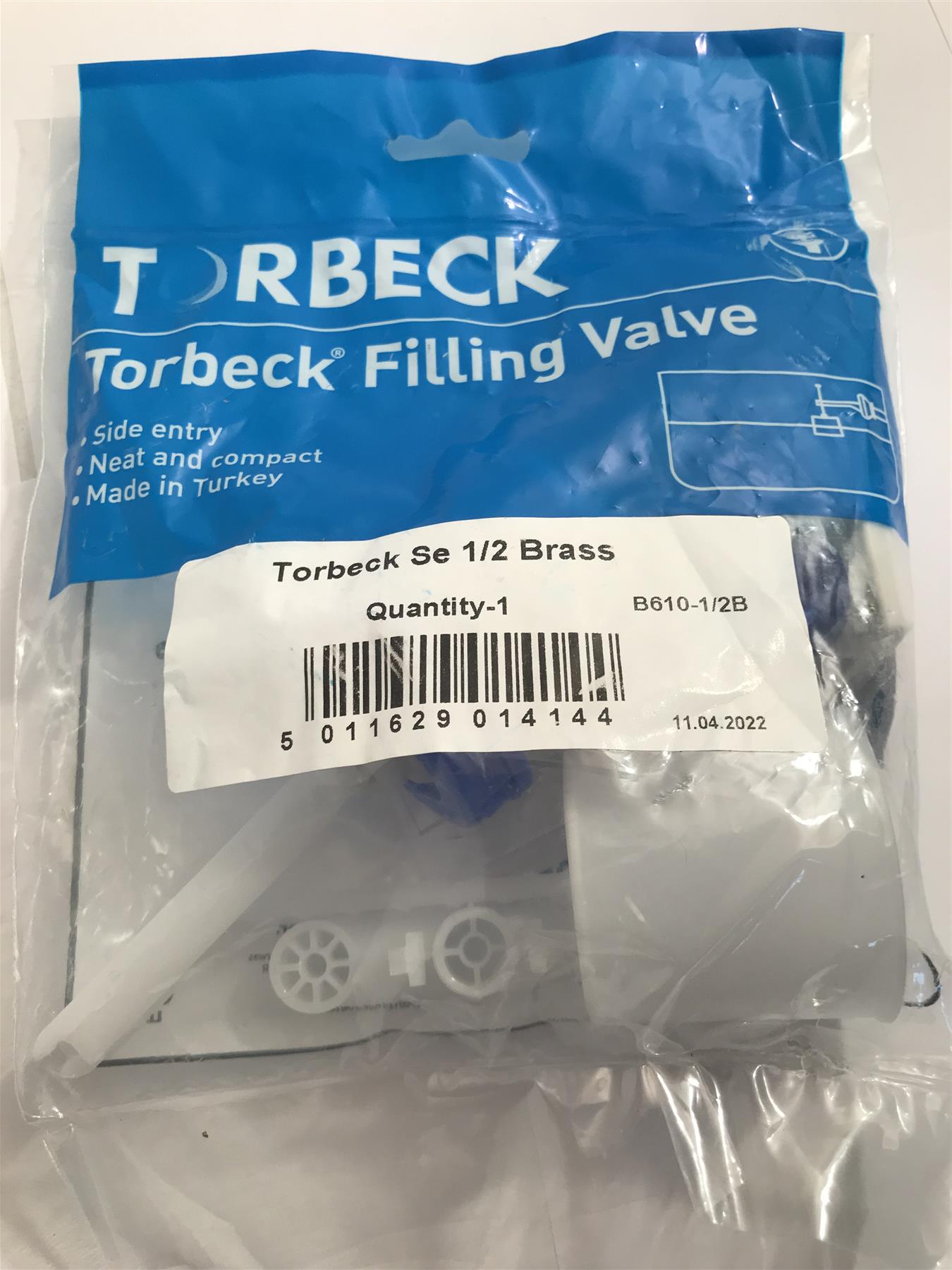 Torbeck WC Cistern Side Entry Fill Valve 1/2" Brass Shank B610-1/2b