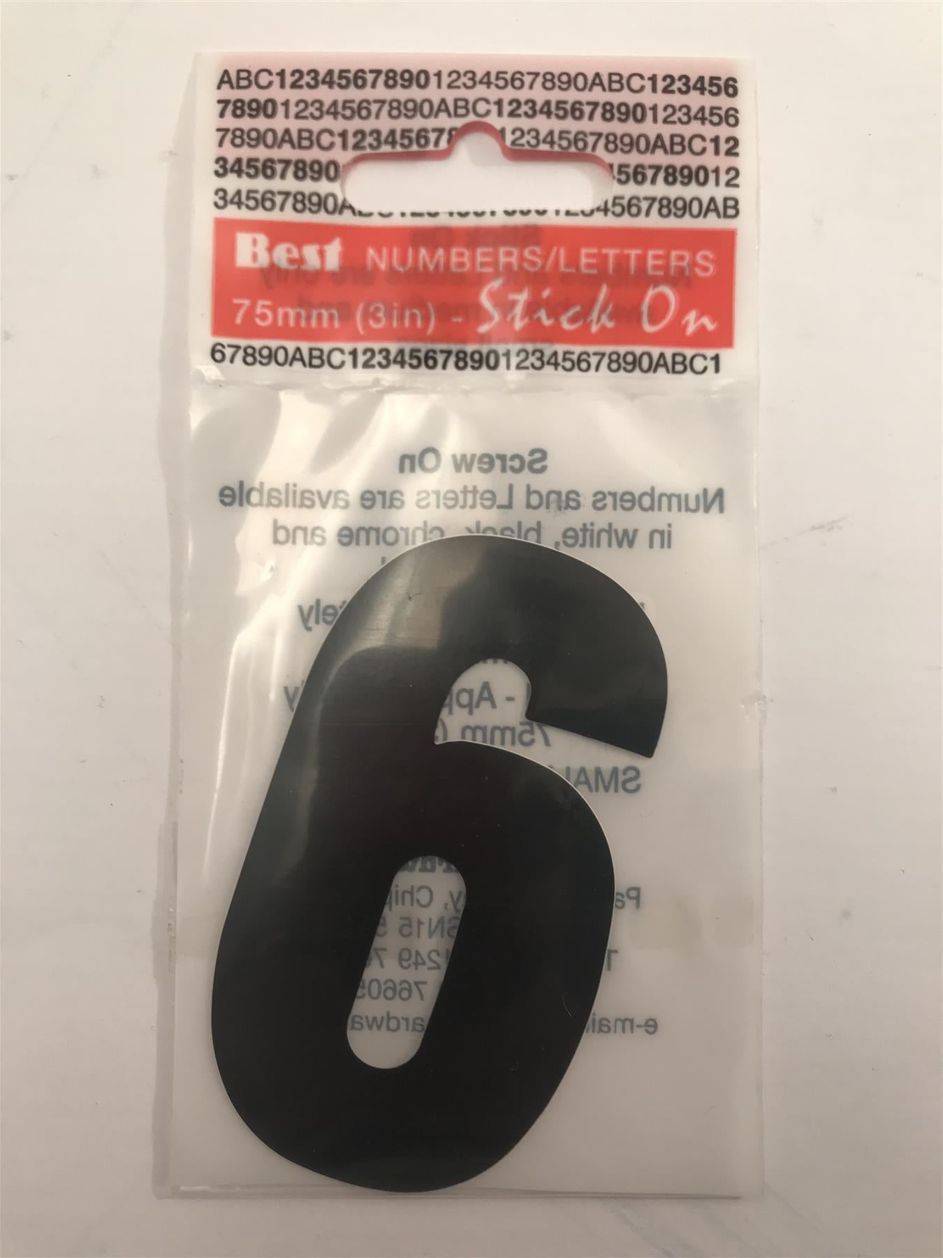 Black Number 6 Self Adhesive 1½" x 3"