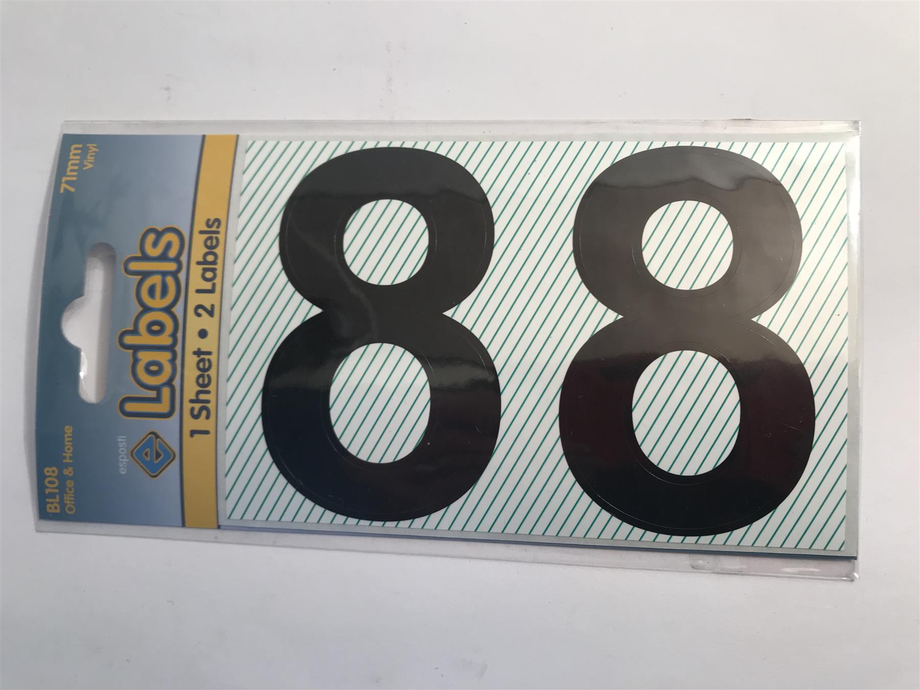 Esposti Large Black Vinyl Sticker No. 8 -  71mm (2 Pack) BL108