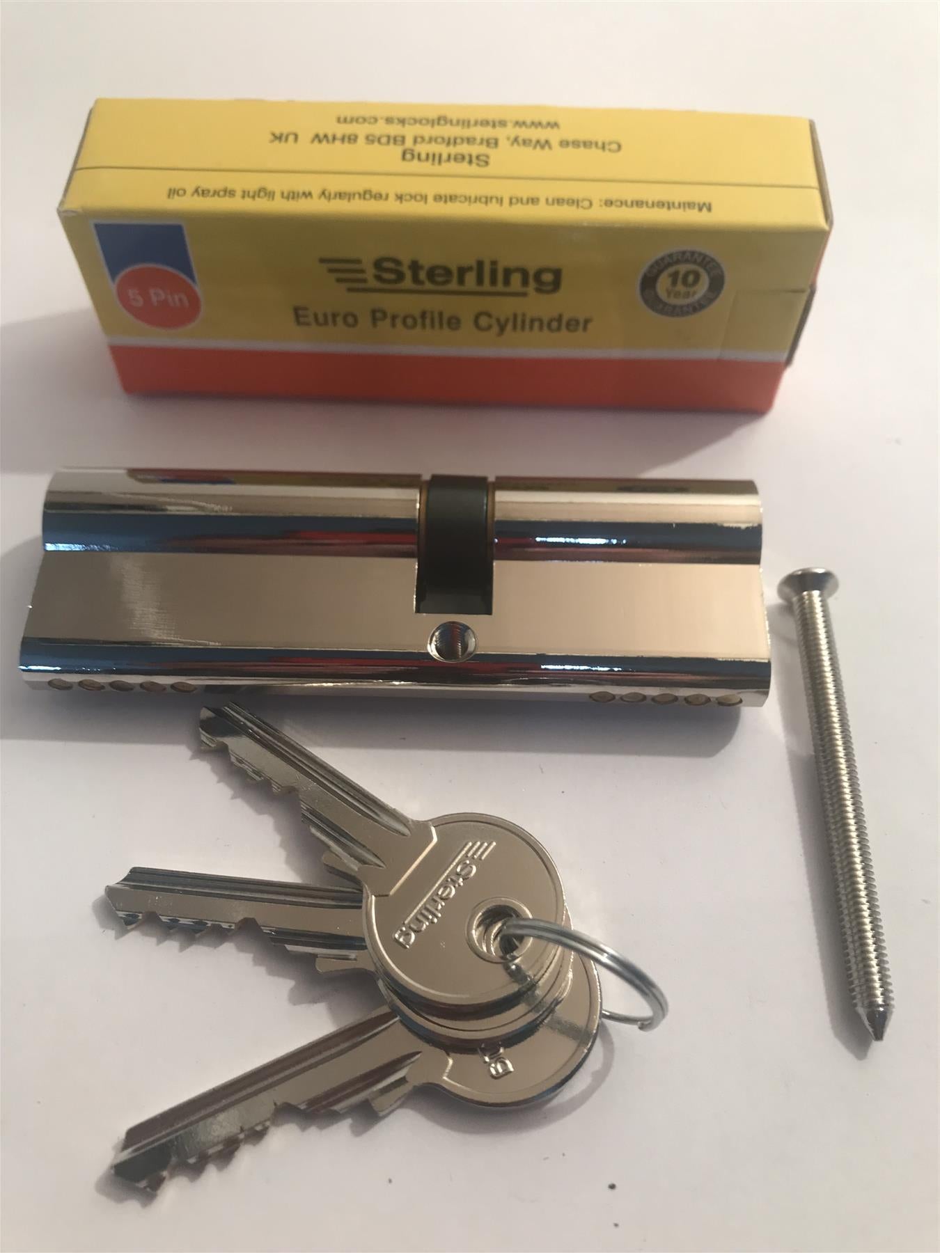 Sterling EPN4055 Double Euro 5 Pin Cylinder 95mm (40x55), Polished Nickel
