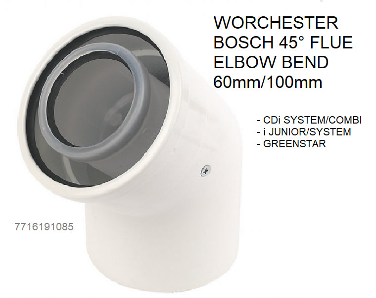NEW WORCHESTER 60/100mm FLUE 45° ELBOW BEND 7716191085 (1 PC)