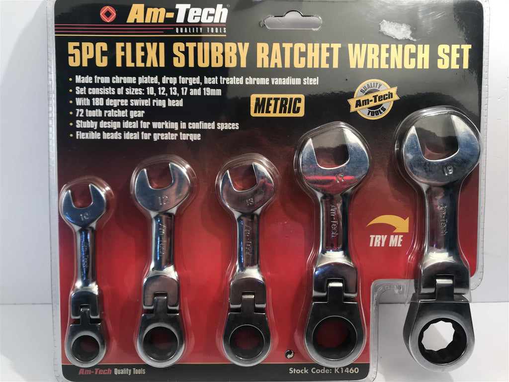 Am-Tech 5pc Flexi Stubby Ratchet Wrench Set  K1460