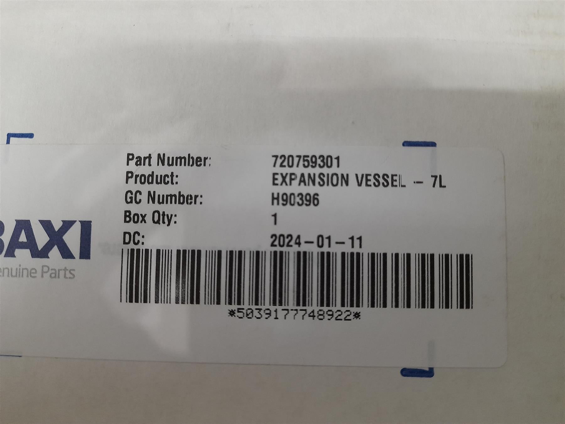 Baxi Neta-tec/Megaflo/EcoBlue/124/128 7L Expansion Vessel 720759301