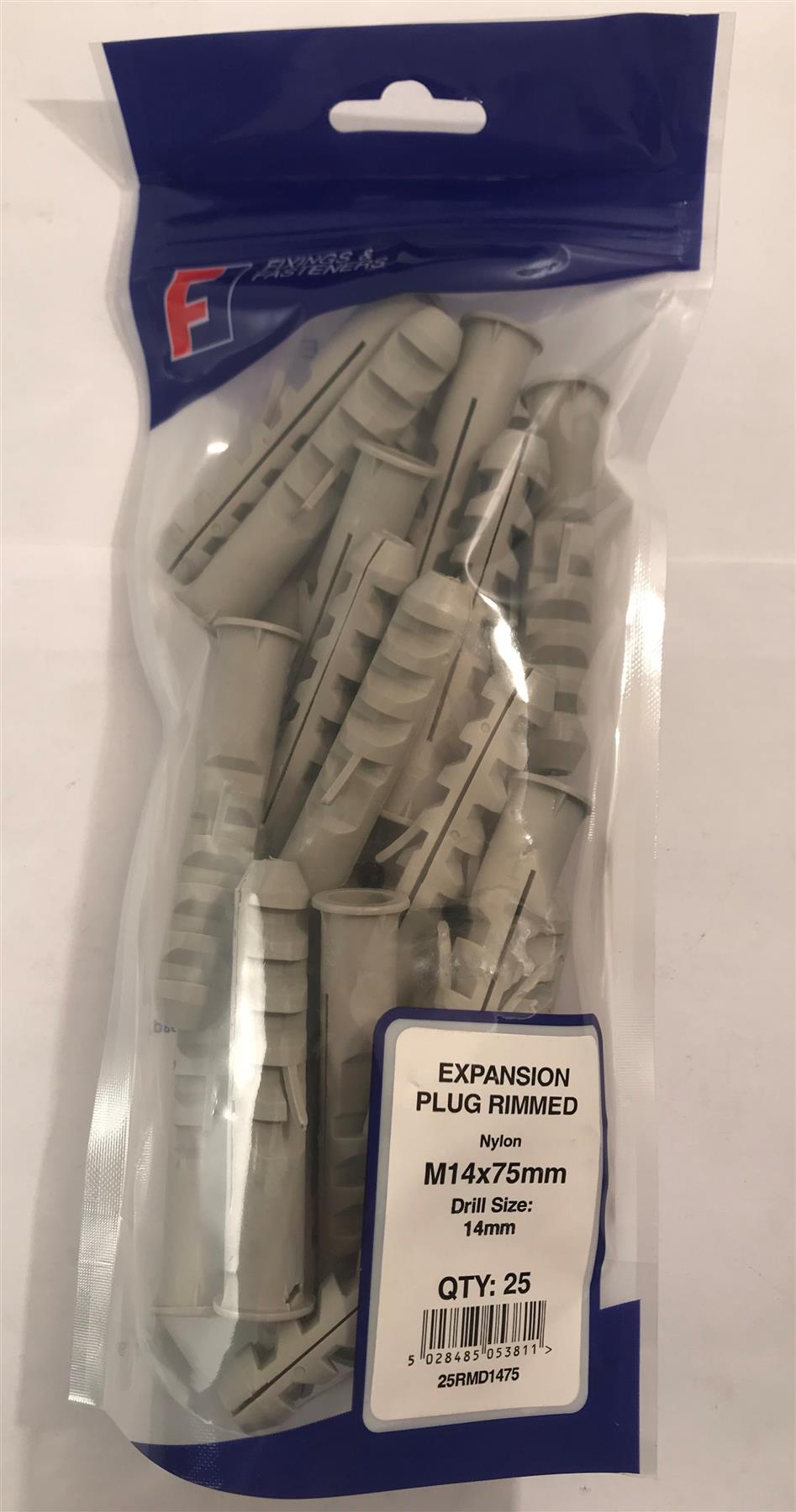 Forgefix Nylon Expansion Wall Plug Rimmed  M14 x 75mm  (25 Pack)  25RMD1475