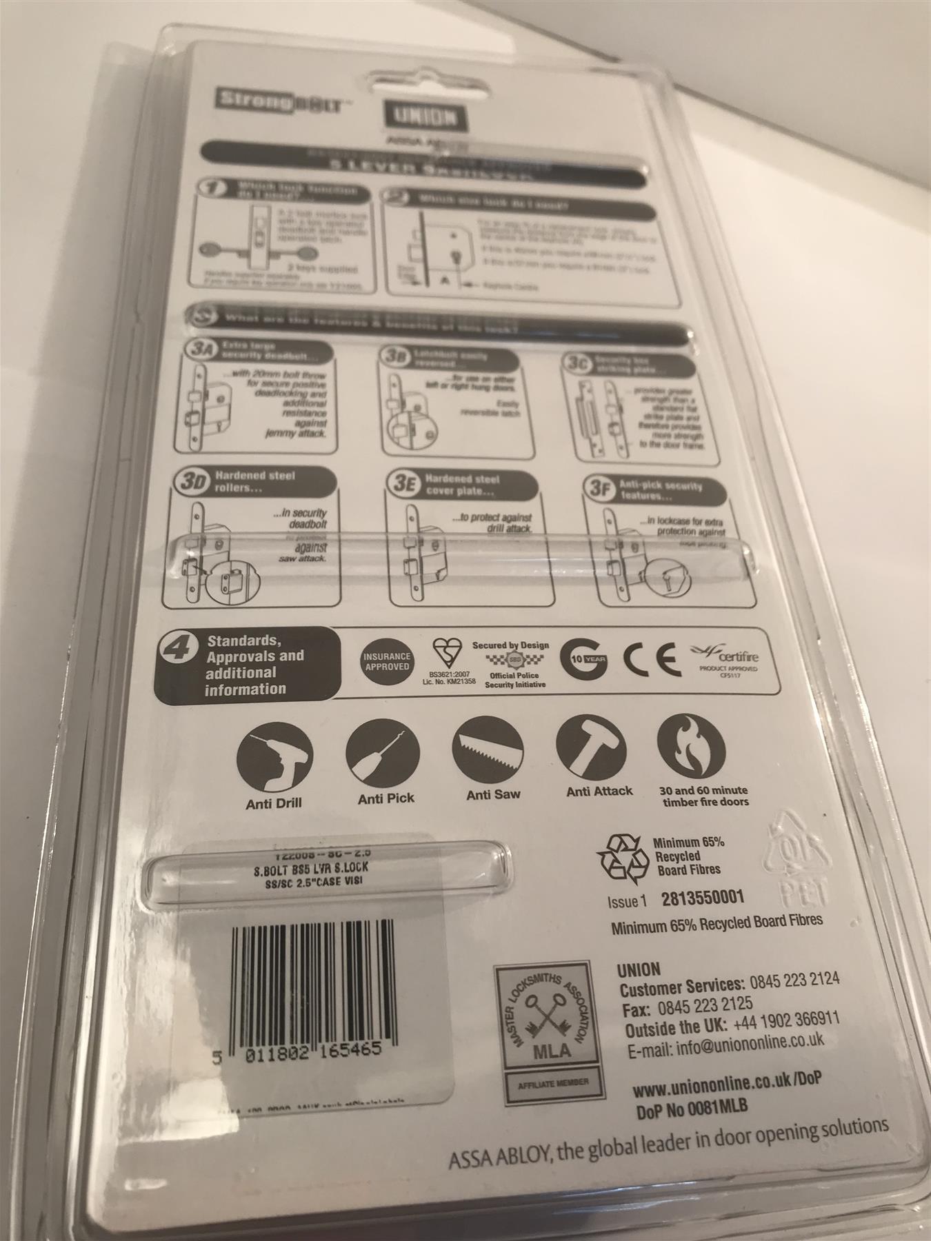 Union Y2200SC25 Strongbolt 5 Lever Lock 68mm Satin Chrome