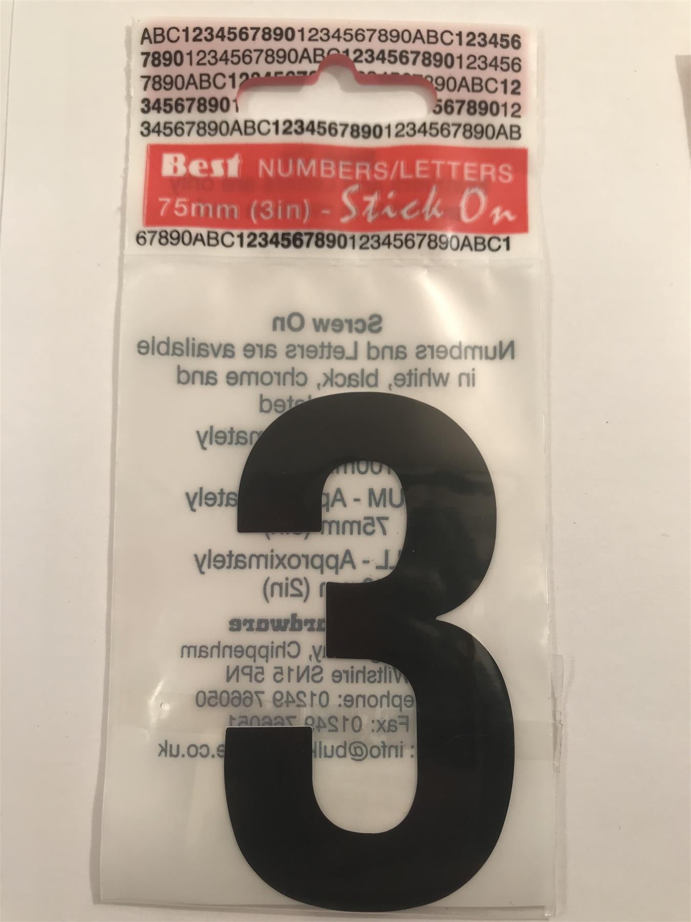 Black Number 3 Self Adhesive 1½" x 3"