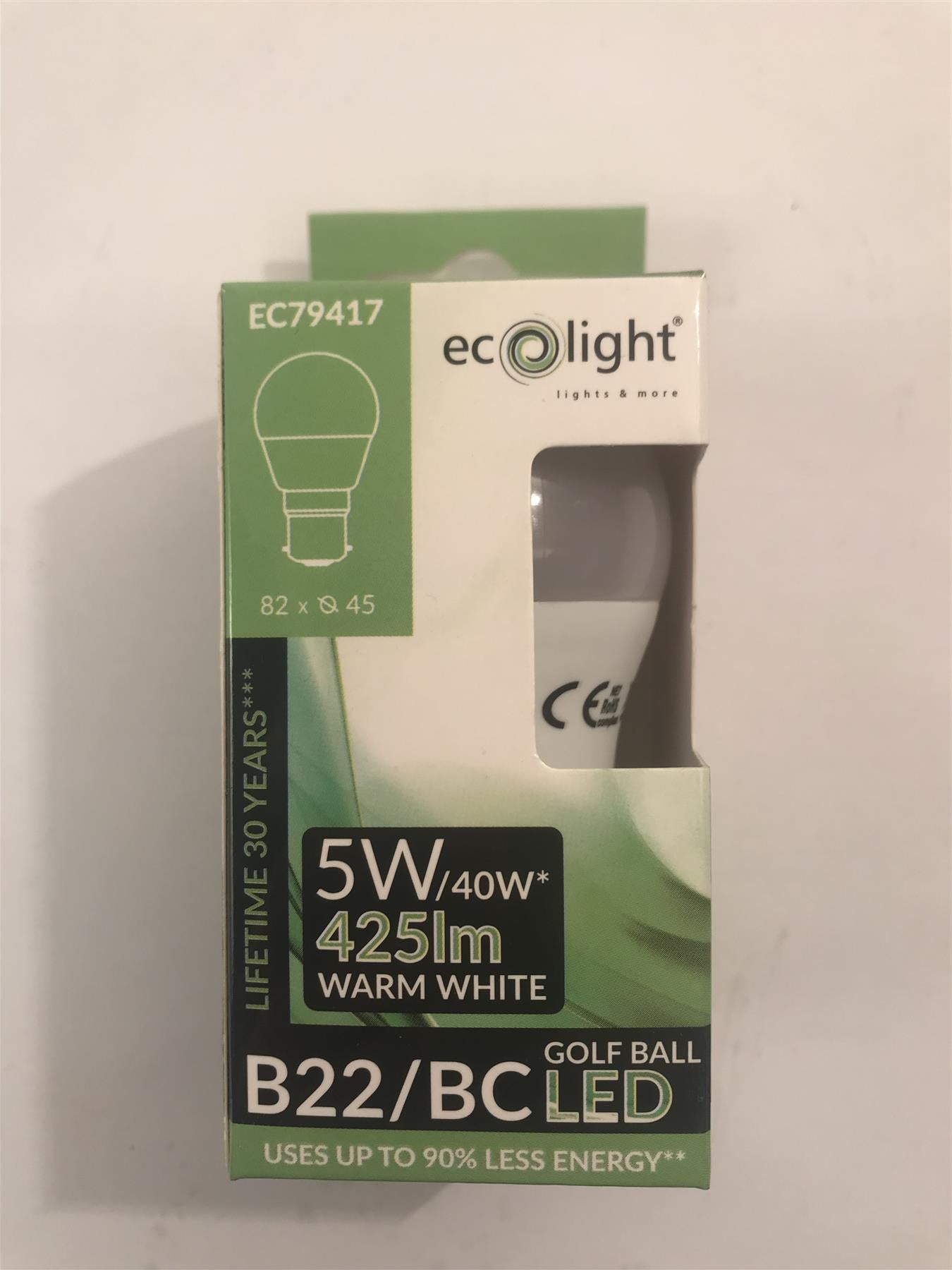 Ecolight B22/BC LED 5W 425lm3000k Warm White Golf Ball Bulb EC79417