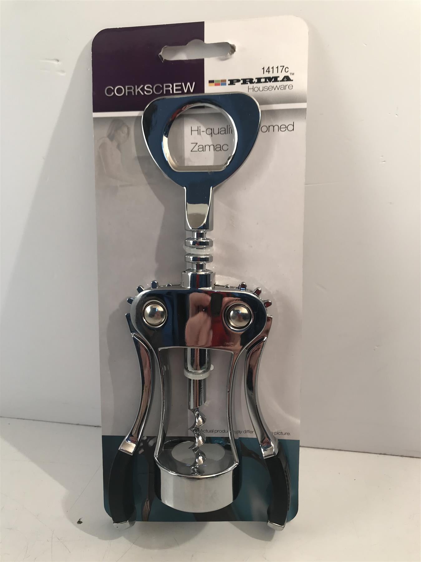 Prima Corkscrew with Gripped Handle - Hi-quality Chrome 14117c
