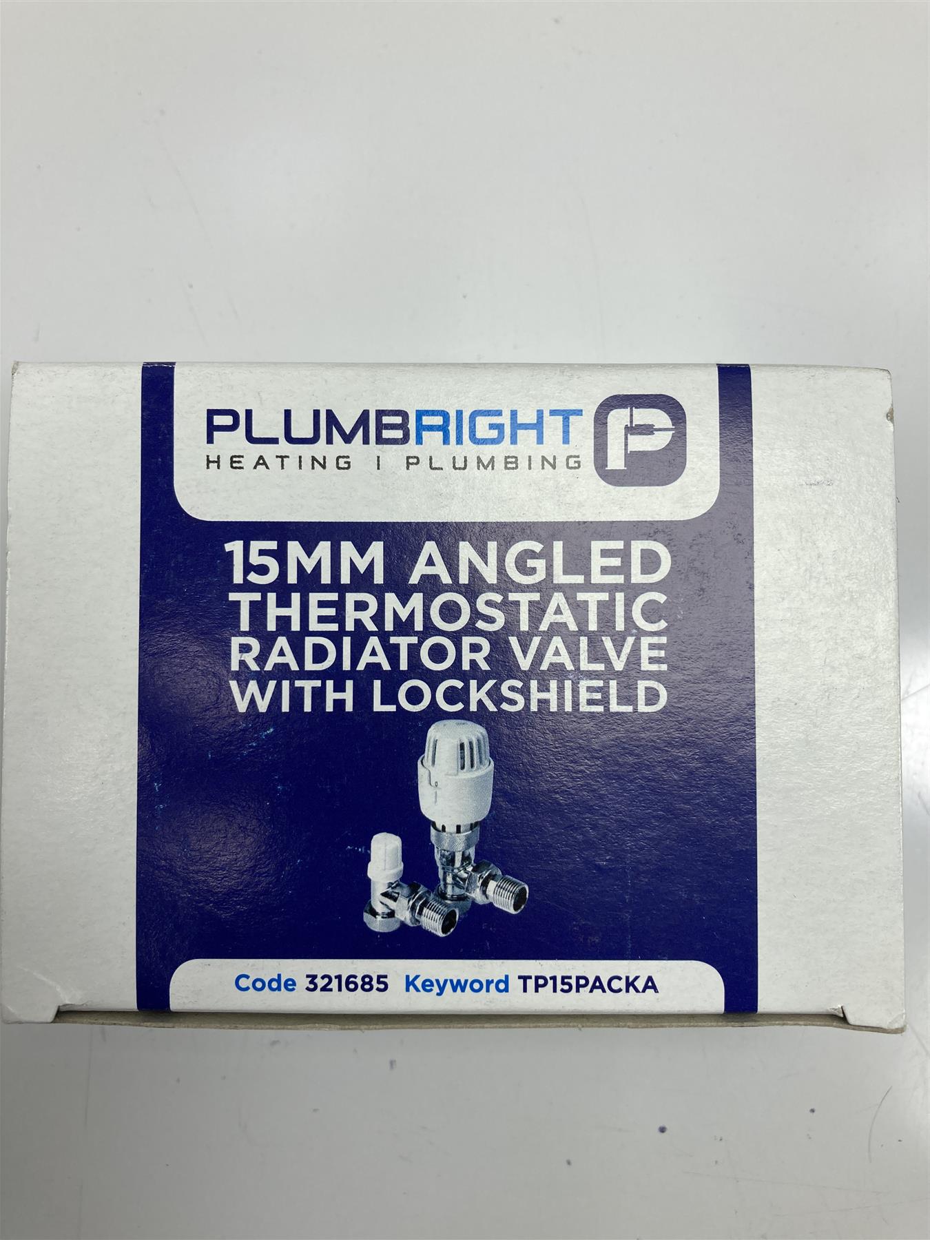 Plumb Right 15mm ANGLED Trv Locksheild Thermostatic Radiator valve TP15PACKA