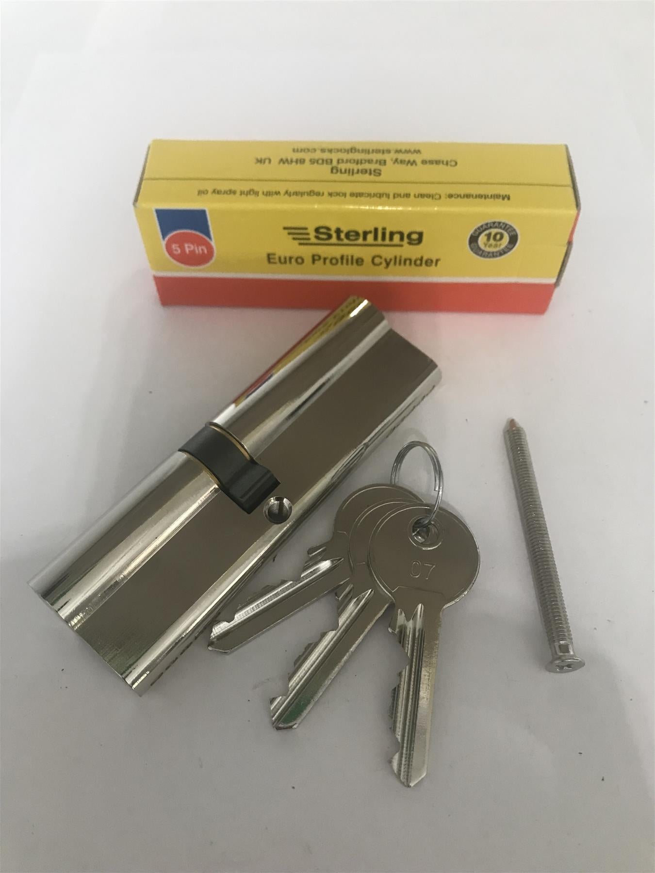 Sterling EPN4555 Double Euro 5 Pin Cylinder 100mm (45x55), Polished Nickel