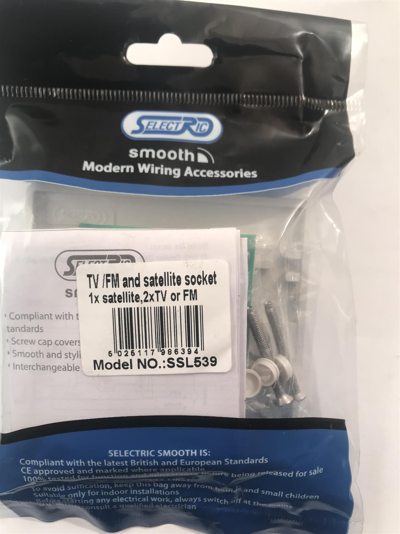 Selectric Smooth - 1Gang Satellie and 2 TV/FM ﻿Sockets  SSL539