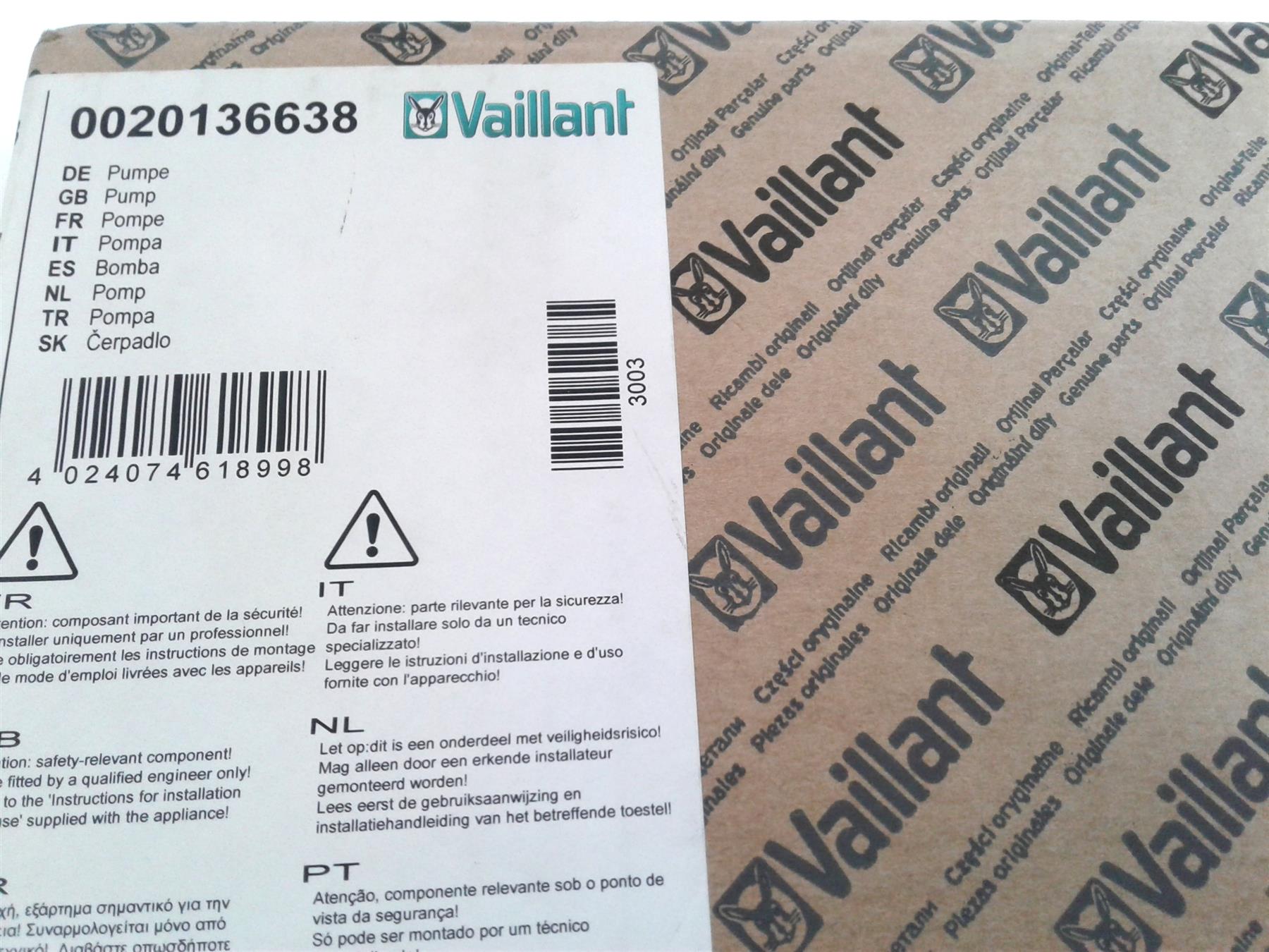 New Vaillant VUW Ecotec Pro Pump 0020136638